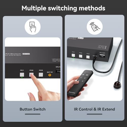 TJCXELE HDMI KVM Switch 2 Monitors 3 Computers 4K@60Hz