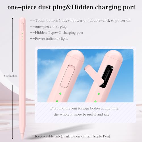 JvKzaen Stylus Pen for iPad 11/10th Generation AX10-T 0.9mm Aluminum Pink