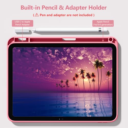 Wenlaty iPad Compatible Case A16 11 Inch 2025 A3354/A3355/A3356, iPad 10th Gen 10.9 Inch 2022 A2696/A2757/A2777, Clear Hybrid Case, Solid Watermelon Pink