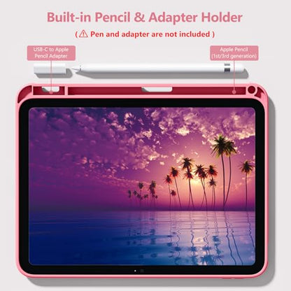 Wenlaty iPad Compatible Case A16 11 Inch 2025 A3354/A3355/A3356, iPad 10th Gen 10.9 Inch 2022 A2696/A2757/A2777, Clear Hybrid Case, Solid Watermelon Pink