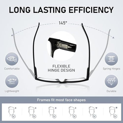 NORPERWIS 5 Pairs Reading Glasses 52mm Lens Width 18mm Bridge Width 140mm Arm Length Plastic Full Rim Rectangular