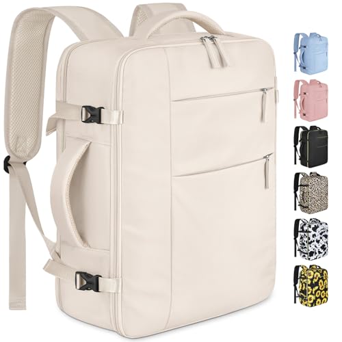 Capolo 15.6-Inch Laptop Backpack Travel Backpack Beige Soft Shell Water Resistant 25 Liters 11 Pockets