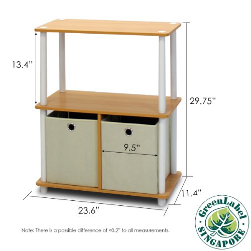 Furinno 3-Tier Multipurpose Storage Rack Shelving Unit 2-99152BE Beech/White Indoor Bookcase Display