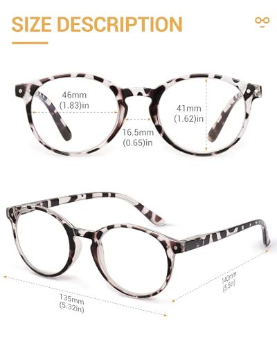 JOLISU 5 Count Reading Glasses 2 Diopters Round Full Rim Plastic Frame Black, Transparent, Leopard, Tortoise, Orange