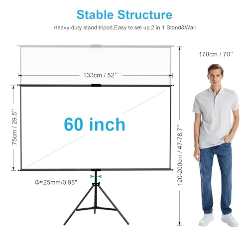 lejiada 60IN Tripod Mount Projection Screen 160 Degree Viewing Angle 2kg PVC Enclosure