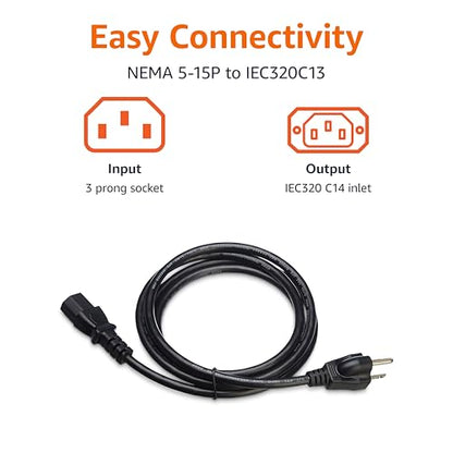 Amazon Basics 6 Feet Power Cord Model L6LAC003-DT-R 125 Volts 18 AWG 3 Prong Black