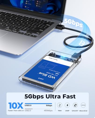 ORICO 2.5'' External Hard Drive Enclosure USB 3.1 Type C Max 6TB Clear Case for 2.5 inch SATA HDD/SSD