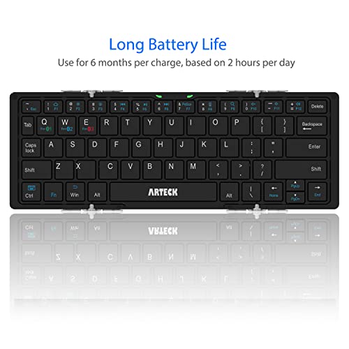 Arteck 64-Key Folding Bluetooth Keyboard HB066 Wireless Rechargeable Black