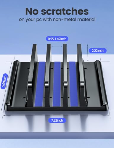 Vaydeer 3-Slot Vertical Laptop Stand Organizer, Adjustable Width, Tabletop Mounting, Rubber and Silicone Enclosure, Black, Model Xunli-0009