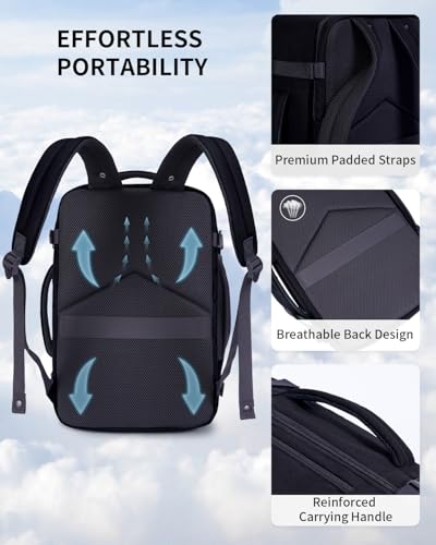 ECOHUB 17" Daypack Travel Backpack, 25L Capacity, Water Resistant, Fits 15.6" Laptop, 16 Pockets, Adjustable Straps, Black