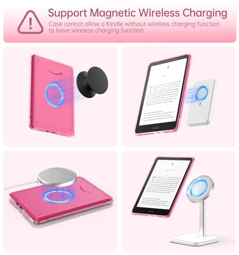 MoKo Case 7" Kindle Paperwhite 12th Gen. and Colorsoft 1st Gen. Auto Sleep/Wake Magnetic Detachable Stand A-Raspberry