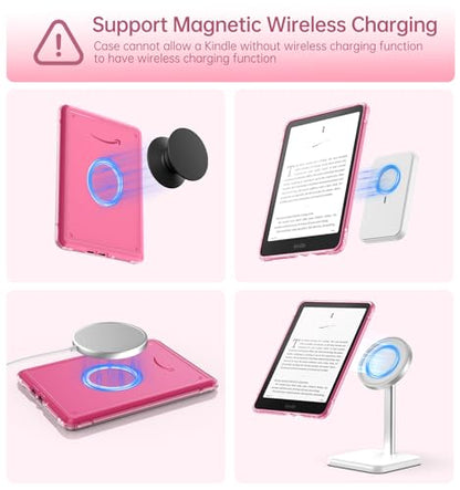 MoKo Case 7" Kindle Paperwhite 12th Gen. and Colorsoft 1st Gen. Auto Sleep/Wake Magnetic Detachable Stand A-Raspberry