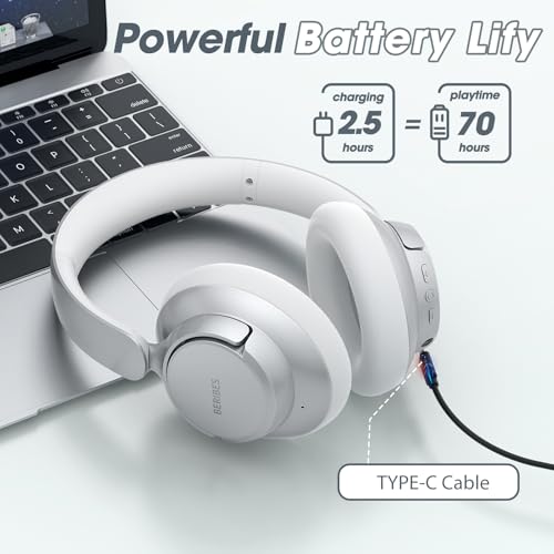 BERIBES WH305B Over Ear Wireless Noise Cancelling Headphones with 70 Hours Battery Life