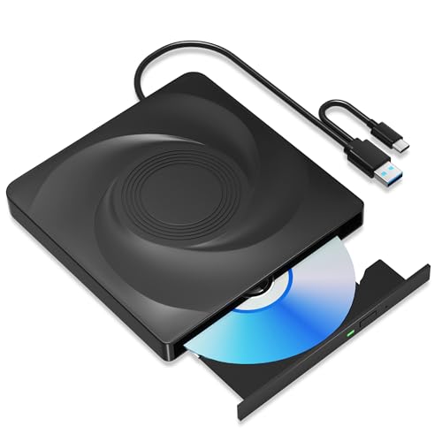 Wbacon 5.75" Portable External Blu-ray Drive 6X Read Speed USB 3.0 Type-C Black