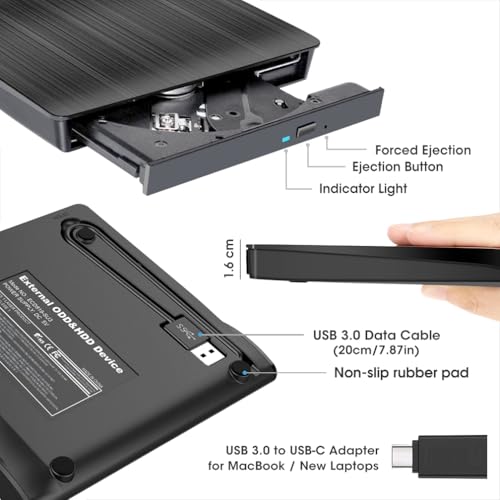 ROOFULL Portable External CD DVD Drive ECD819-SU3 USB 3.0