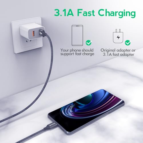 JIUWFOX 5-Piece USB to USB-C Cable Set, Male to Male, 3/3/6/6/10 ft, 3A Fast Charging