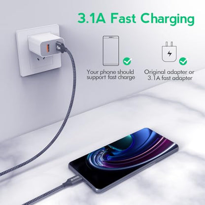 JIUWFOX 5-Piece USB to USB-C Cable Set, Male to Male, 3/3/6/6/10 ft, 3A Fast Charging