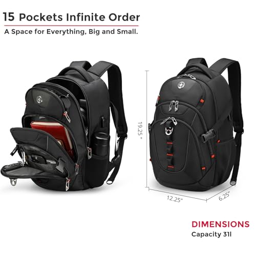 Swissdigital Black Laptop Backpack for Adults, Model SD803-01, Fits 15.6" Devices, 31L Capacity