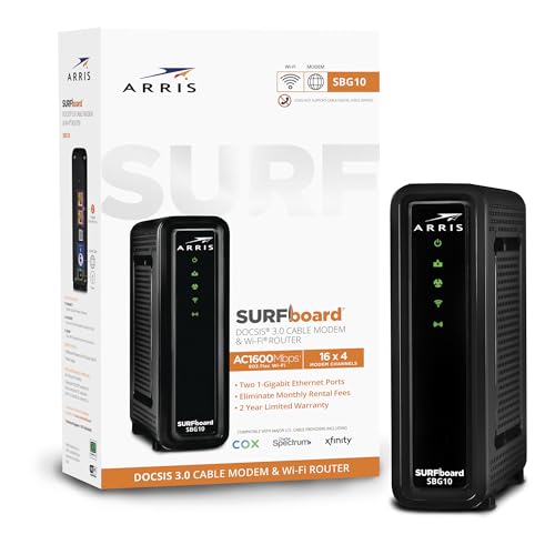 ARRIS SBG10 Modem Router Combo - 1600 Mbps Dual-Band Wi-Fi 5 Wireless, DOCSIS 3.0, 2 Ports