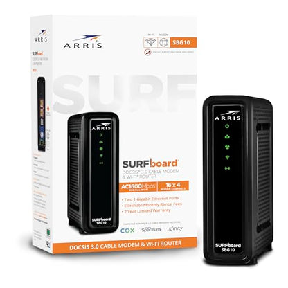 ARRIS SBG10 Modem Router Combo - 1600 Mbps Dual-Band Wi-Fi 5 Wireless, DOCSIS 3.0, 2 Ports