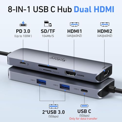 Selore&S-Global USB C Docking Station 8 Ports 2xHDMI Dual Monitor 5Gbps USB 3.0