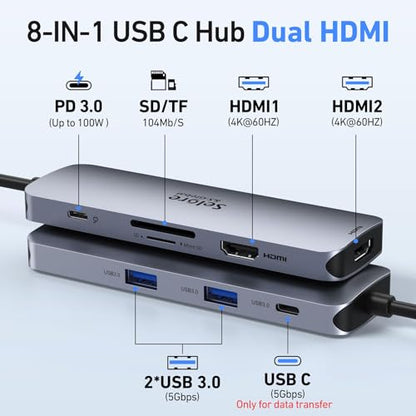 Selore&S-Global USB C Docking Station 8 Ports 2xHDMI Dual Monitor 5Gbps USB 3.0