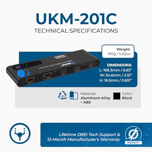 OREI 2-Port KVM Switch Model UKM-201C 4K at 60Hz HDMI & USB-C Support