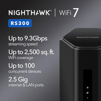 NETGEAR RS300 Tri-Band WiFi 7 Router, Up to 9200 Mbps, Coverage 2500 sq. ft., Model RS300