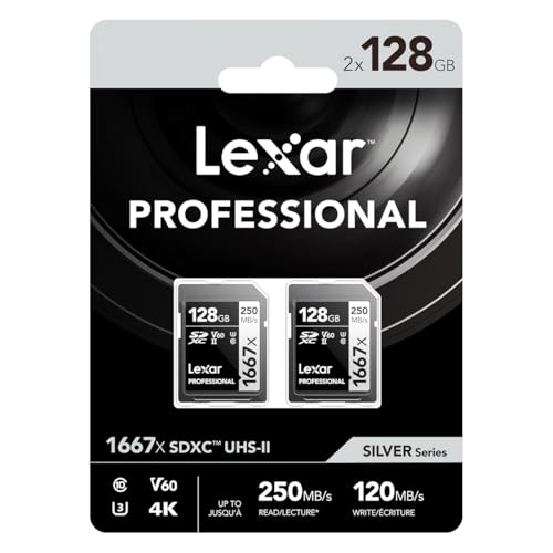 Lexar 128GB LSD128CBNA16672 SDXC Memory Card, UHS-II, Class 10, Up to 250 MB/s Read Speed