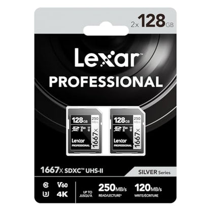 Lexar 128GB LSD128CBNA16672 SDXC Memory Card, UHS-II, Class 10, Up to 250 MB/s Read Speed
