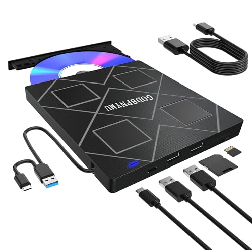 GODBPNYMU 5-in-1 External Optical Drive BT520 USB 3.0 & Type-C