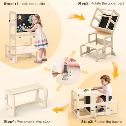 Cravenook 23.5" D x 21.5" W x 34" H LY25 Wood Foldable Toddler Step Stool