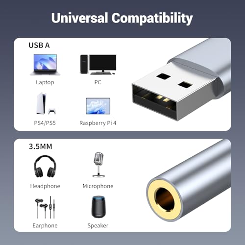 Pastall USB-3.5T-Cable 48KHz Surround Sound External Audio Adapter
