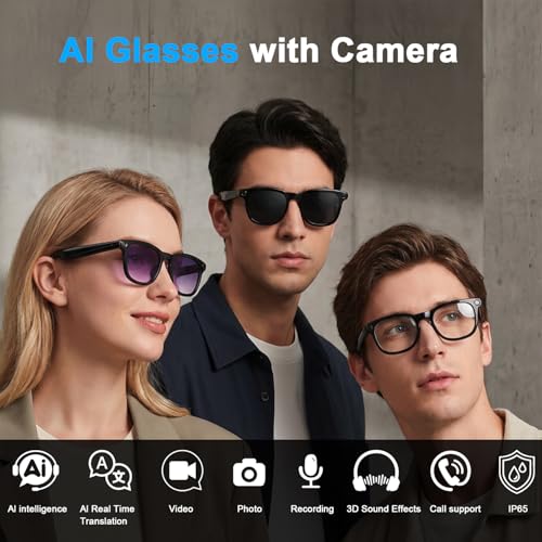 AMZISH 8MP Camera Sunglasses Bluetooth Connectivity Water Resistant Smart Glasses