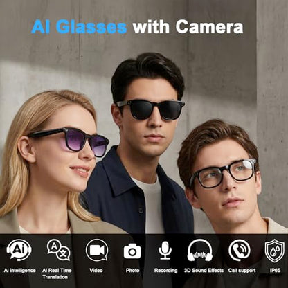 AMZISH 8MP Camera Sunglasses Bluetooth Connectivity Water Resistant Smart Glasses
