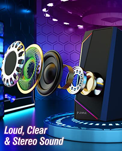LENRUE 1059 Compact Computer Speakers, Stereo Output, USB/USB-C Powered, Touch Control, 10W Power