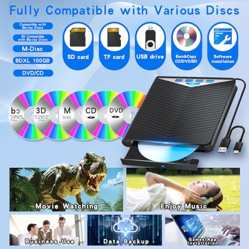 Dainty 7-in-1 External Blu-ray Drive BD-XL 100GB Compatible USB 3.0 Type-C with Hub Functionality