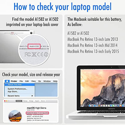 NinjaBatt A1493 Lithium Polymer Battery Pack for Apple MacBook Pro Retina 13" A1502 A1582 6600 mAh 11.42V