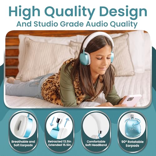 Puro Sound Labs PQP On-Ear Active Noise Cancelling Headphones 85 dB Volume Limit Bluetooth Teal