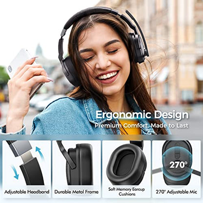 COSMUSIS BH654A Over Ear Bluetooth Headphones Black Wireless Passive Noise Cancellation 50 Hours Battery Life