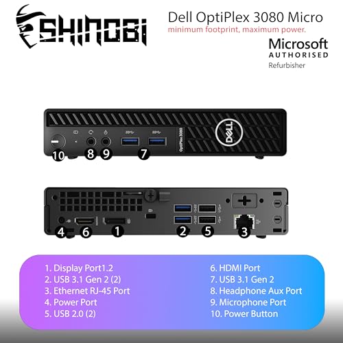 Dell 7 x 7 x 1.4 inches OptiPlex 3080 Micro PC | Intel Core i5-10500T | 16GB RAM | 512GB SSD | Windows 11 Pro | DisplayPort