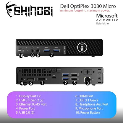 Dell 7 x 7 x 1.4 inches OptiPlex 3080 Micro PC | Intel Core i5-10500T | 16GB RAM | 512GB SSD | Windows 11 Pro | DisplayPort