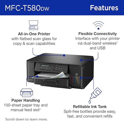 Brother 18.1x9x19.4 Inches MFC-T580DW Inkjet All-in-One Printer