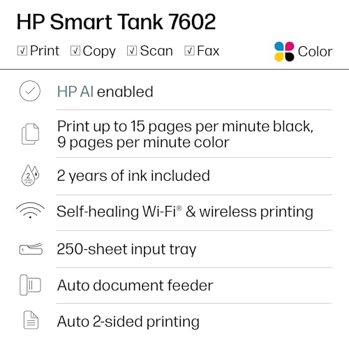HP Smart Tank 7602 4800x1200 DPI Inkjet Printer Model 28B98A