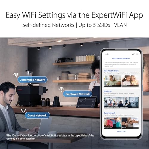 ASUS EBA63 AX3000 Dual-Band WiFi 6 (802.11ax) Access Point, Support for Multiple SSIDs and VLAN, Power over Ethernet Enabled