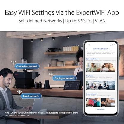 ASUS EBA63 AX3000 Dual-Band WiFi 6 (802.11ax) Access Point, Support for Multiple SSIDs and VLAN, Power over Ethernet Enabled