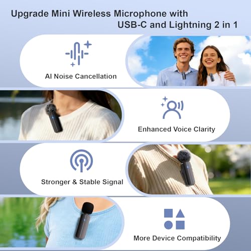 Bulatry 2-Pack Wireless Mini Lavalier Microphone WM280 Bluetooth USB Wi-Fi Omnidirectional