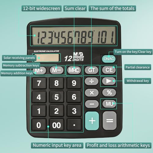M&G 5.7" x 4.72" ADG98189 Standard Function LCD Calculator with Battery and Solar Power