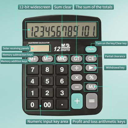 M&G 5.7" x 4.72" ADG98189 Standard Function LCD Calculator with Battery and Solar Power
