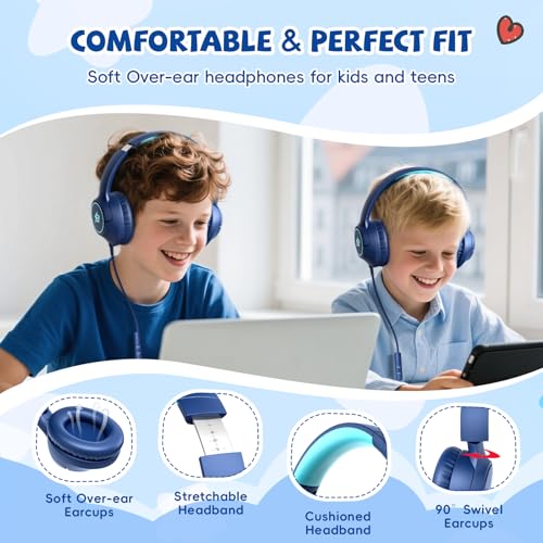 Botesty Sound Ivy Wired Kids Headphones with 3.5mm Jack, 40mm Dynamic Driver, Over-Ear, Noise Isolation, Adjustable Headband, Navy Blue